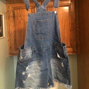 Blue jean short overalls